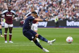 Riyahd Mahrez penalty miss against West Ham May 2022.