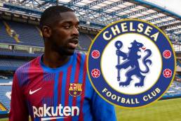 Ousmane dembele, Stamford Bridge background, and Chelsea badge (Edited)