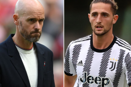 A collage of Adrien Rabiot and Manchester United boss Erik Ten Hag