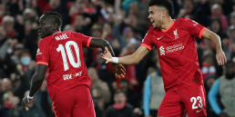 Sadio Mane and Luis Diaz celebrating a Liverpool goal