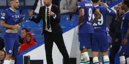 Graham Potter with Chelsea attackers in his first Champions League match against Salzburg