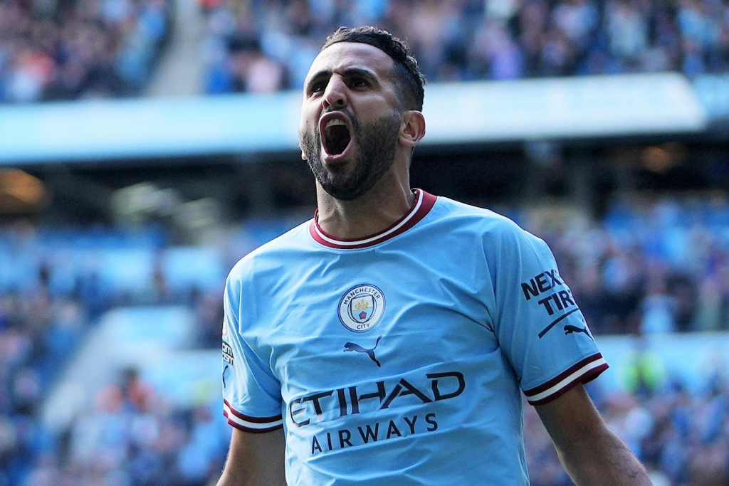 Mahrez celebrating a goal for Manchester City