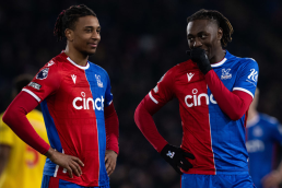 Michael Olise and Eberechi Eze of Crystal Palace in their 2024 home kit