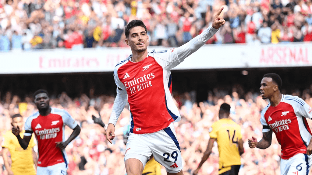 Havertz celebrating his goal against Wolves - Premier League Matchweek 1